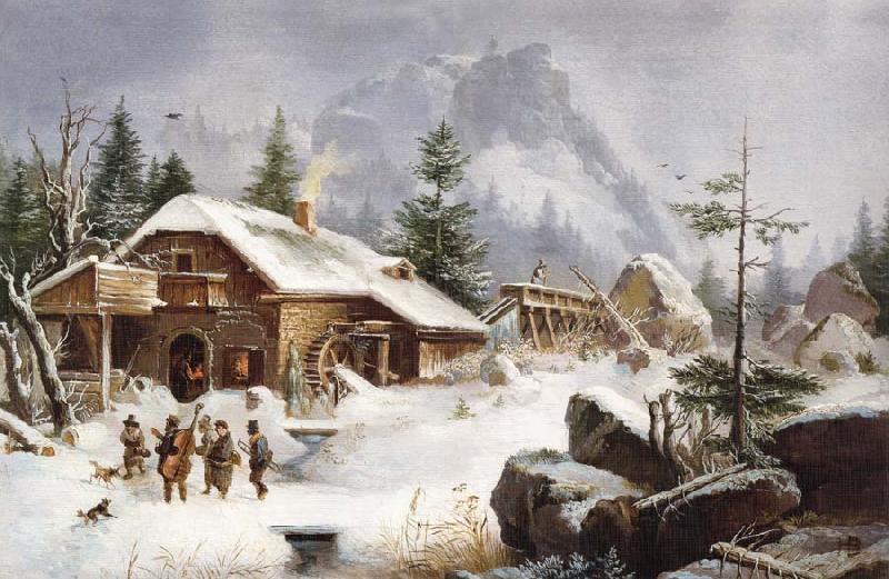 Heinrich Burkel A Village Gathering Sweden oil painting art